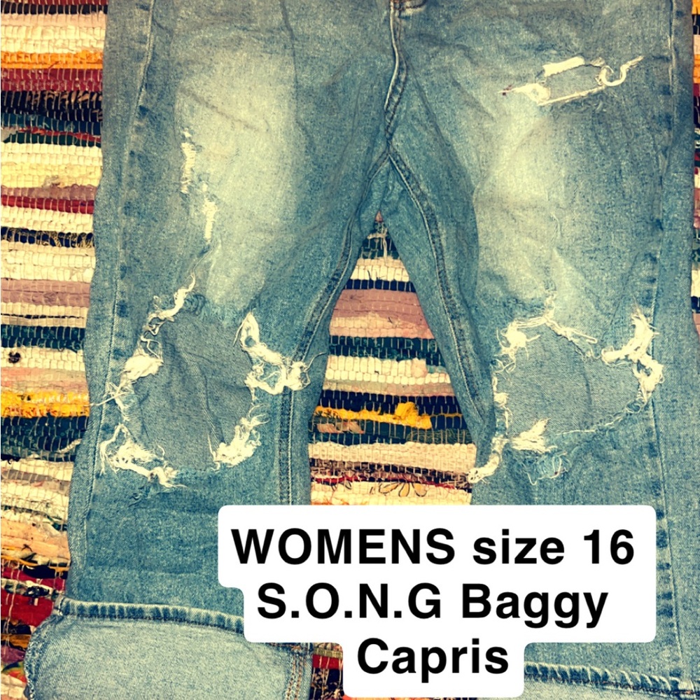 Women's Blue Baggy Capris Jeans